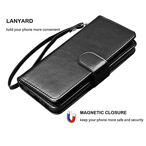Njjex Wallet Case for Galaxy S21 5G - 9 Card Slots, PU Leather, Detachable Kickstand, Magnetic Cover & Lanyard - Black - color: Black