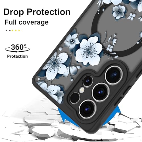 Magnetic for Samsung Galaxy S25 Ultra Case,White Flower | Compatible with MagSafe,Cute Fashion Translucent Matte Hard Back Shockproof Anti-Scratch Phone Case-Ink Flower - color: Ink Flower, size: Samsung Galaxy S25 Ultra