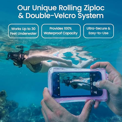AquaVault Floating Waterproof Phone Pouch Case Universal for iPhone Android | Pink. Floats and keeps phones and cash dry. Heavy-duty PVC, drop protection, adjustable neck strap. Fits any phone size. - color: Pink