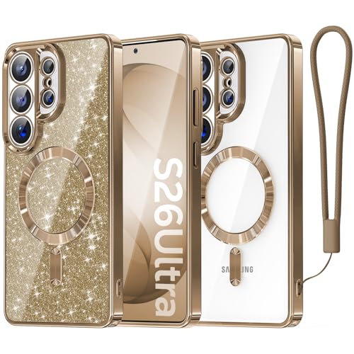 Meifigno Magnetic Case Designed for Samsung Galaxy S26 Ultra 6.9", [Compatible with MagSafe] [Removable Glitter Card & Wrist Strap], Surround Lens Protection Case for Galaxy S26 Ultra, Desert Titanium - color: Desert Titanium, size: S26 Ultra Case (2026)