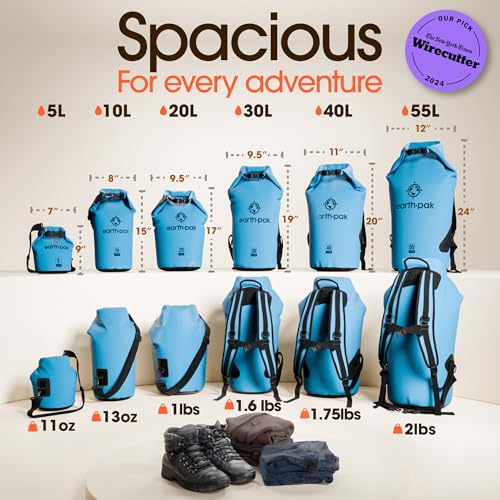 Earth Pak Waterproof Dry Bag - Roll Top Waterproof Backpack Sack Keeps Gear Dry for Kayak with Waterproof Phone Case - color: Light Blue, size: 5L