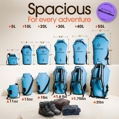 Earth Pak Waterproof Dry Bag - Roll Top Waterproof Backpack Sack Keeps Gear Dry for Kayak with Waterproof Phone Case - color: Light Blue, size: 5L