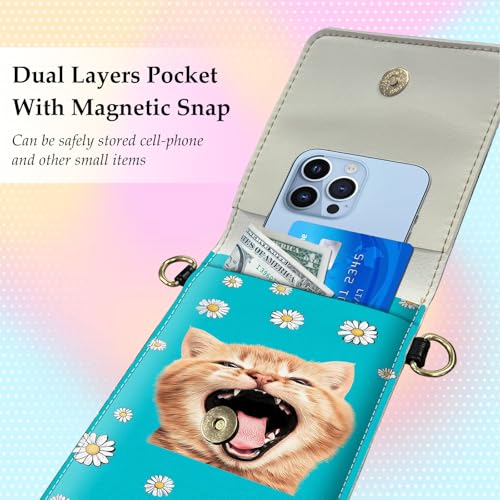 Small Crossbody Bags for Women Touchscreen Cell Phone Bag Cross Body Purses with adjustable Strap,Gifts For Teenage Girls - color: Cat & Daisies