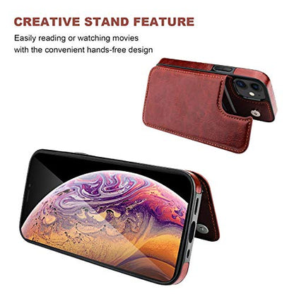 ONETOP for iPhone 12 Mini Wallet Case with Card Holder,Brown - color: Brown