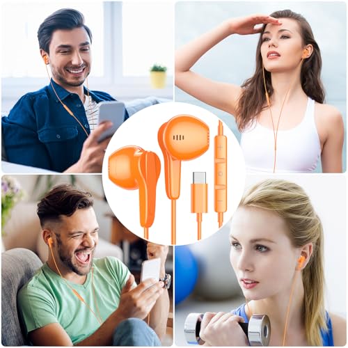 USB C Headphones Wired for iPhone 17 18 Pro Max Duo Air 16 15 Plus, Orange - color: Orange
