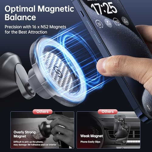 SYNCWIRE MagSafe Car Mount, Adjustable Magnetic Phone Holder, Carbon Fiber - color: Titanium Silver