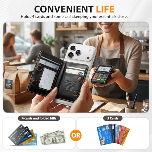 Magnetic Wallet for iPhone, Detachable Magnetic Card Holder Compatible with MagSafe, RFID Blocking Magnetic Phone Wallet with Kickstand for iPhone 17/16/15/14/13/12 Series, Black - color: Black