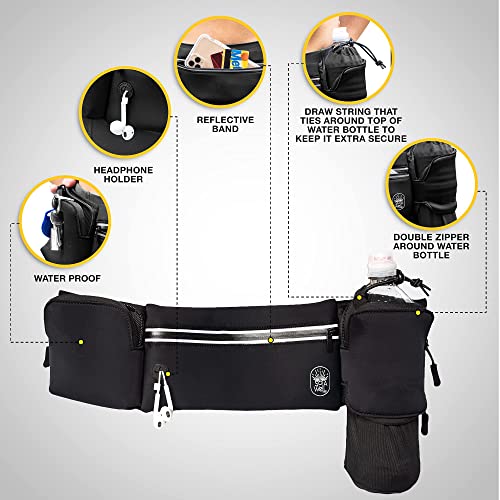 Running Belt with Water Bottle Holder Waist Bag Extender Black - color: Black