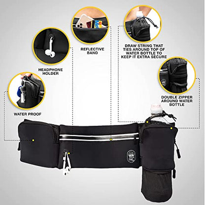 Running Belt with Water Bottle Holder Waist Bag Extender Black - color: Black