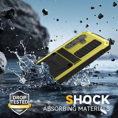 Simicoo for Samsung Galaxy S25 FE Metal Military Heavy Duty Case, Metallic Bumper Shockproof Dustproof Rugged Tough with Stand Screen Protector Camera Control Full Body Drop Protective Cover Yellow - color: Yellow