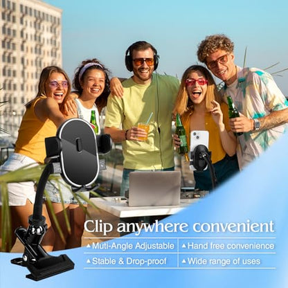 ROCKFREE Clip Phone Holder,Auto-Locking Clamp,360° Rotating Base,5.9" Arm - size: Medium-5.9 inch Arm