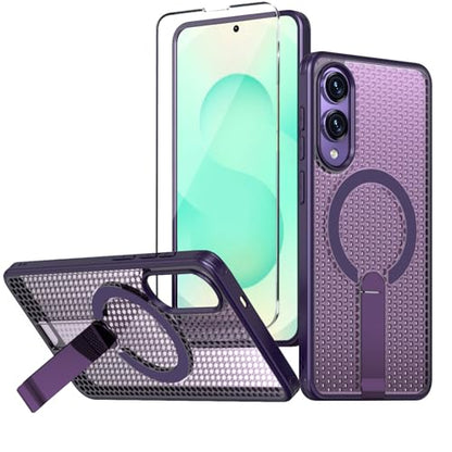 for Samsung Galaxy S25 Edge Case with Stand Compatible with MagSafe +1 Screen Protector, [Built in Kickstand &Magnet][Heat Dissipate] Protective Matte Case for Galaxy S25 Edge (Purple) - color: Purple