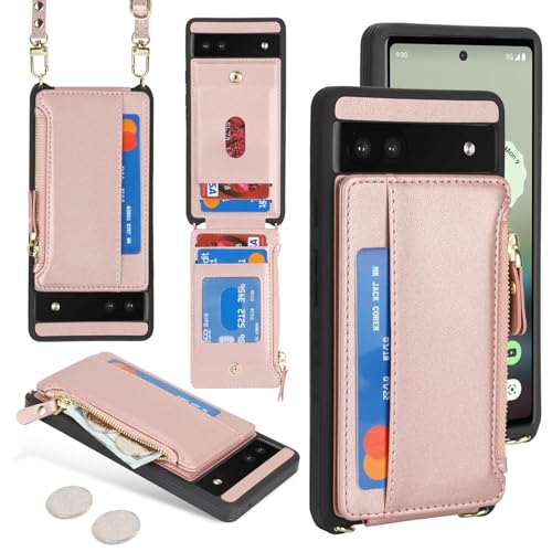 Cavor Compatible with Google Pixel 6a Case Wallet, Rose Gold - color: Rose gold, size: Google Pixel 6a