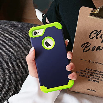 IDweel for iPhone 8 Case,for iPhone 7 Case with Screen Protector, 3 in 1 Shockproof Hybrid Heavy Duty Hard PC Cover Soft Silicone Sturdy Bumper Full Body Sturdy Case,Navy Blue/Grass Green - color: Navy Blue/Grass Green