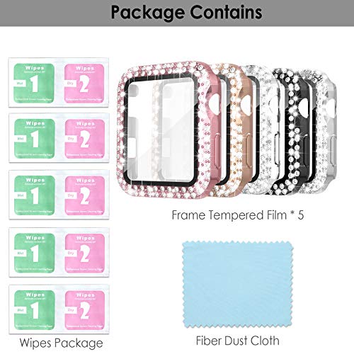 Simpeak 5-Pack Women Bling Screen Protector Case Compatible with Apple Watch 38mm 40mm 41mm 45mm Series 10 42mm 46mm, Screen Case Compatible with iWatch Series 10 9 8 7 6 5 4 3 2 1 (38mm) - size: 38mm(Series 1/2/3)