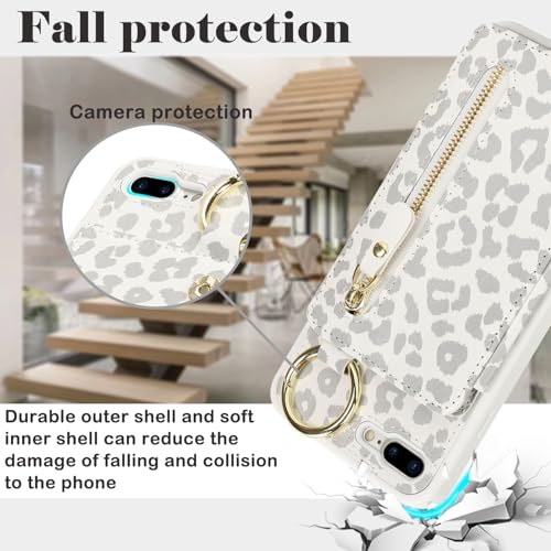 Ｈａｖａｙａ Flip Case for iPhone 8 Plus & iPhone 7 Plus - White Leopard Print - color: White leopard print-Ring, size: iPhone 8 Plus & iPhone 7 Plus