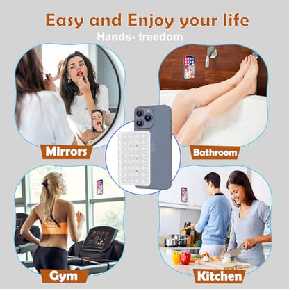 Double Sided Silicone Suction Phone Holder Mount, Silicon Accessory for iPhone and Android, Hands-Free Mirror Shower Phone Holder, TikTok Videos and Selfies (Combo A) - color: Combo A