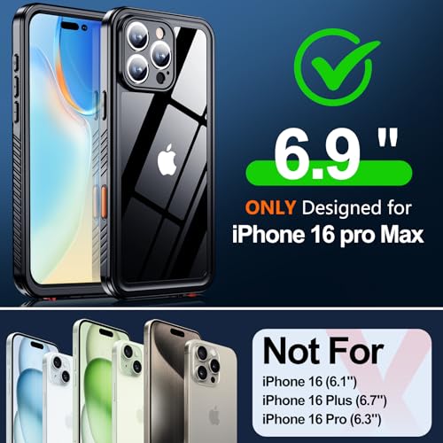 MOZOTER for iPhone 16 Pro Max Case Waterproof with Clear Sound | [IPX8 Underwater Case][Full Body Shockproof & Dropproof]Built-in Screen Protector for iPhone 16 Pro Max 6.9 inch-Black - size: For iPhone 16 Pro Max-6.9"