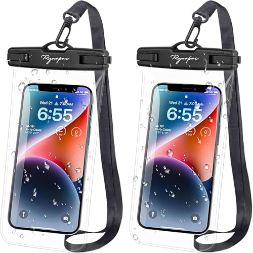 Rynapac IPX8 Waterproof Phone Pouch - 8.5in, 2 Pack Waterproof Phone Case for iPhone 17 16 15 Pro Max, Galaxy S26 S25 Ultra, Cellphone Dry Bag with Lanyard for Beach Vacation Travel Cruise Essentials - color: [Black + Black] Waterproof Phone Pouch