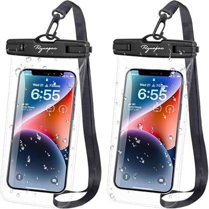 Rynapac IPX8 Waterproof Phone Pouch - 8.5in, 2 Pack Waterproof Phone Case for iPhone 17 16 15 Pro Max, Galaxy S26 S25 Ultra, Cellphone Dry Bag with Lanyard for Beach Vacation Travel Cruise Essentials - color: [Black + Black] Waterproof Phone Pouch