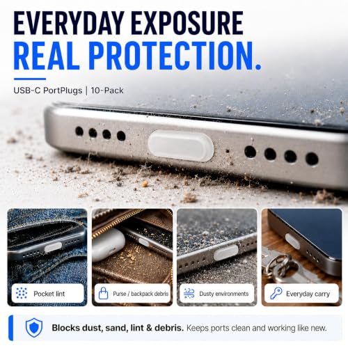 USB C Dust Plugs 10 Pack with Cleaning Brush, Charging Port Covers, Clear - color: Clear