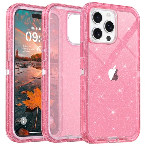TUTUKII for iPhone 15 Pro Case Pink Glitter | Heavy Duty Shockproof, Anti-Drop, Anti-Yellow,Triple-Layer Transparent Protective Phone Cover, 6.1" - color: Pink Glitter, size: iPhone 15 Pro 6.1"