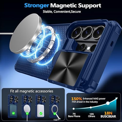 Magnetic for Samsung Galaxy S26 Ultra Case-Blue | [Slide Camera Cover][Kickstand][Compatible with MagSafe] Military Drop Protection Phone Case for Galaxy S26 Ultra - color: Blue