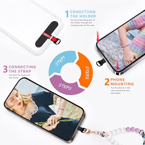 Silicone Beaded Phone Wrist Strap for Women, Elastic Wristlet - color: Light Purple