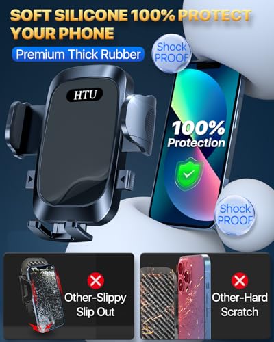 HTU [True Military-Grade Car Phone Holder [2026 Upgraded Strongest Suction & Vent Clip] Cell Phone Car Mount for Dashboard Windshield Vent Truck Cradle Dash Stand,(Black)