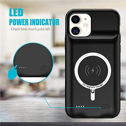 Battery Case for iPhone 11, 10000mAh High Capacity Portable Charger Case Rechargeable Smart Battery Pack Charging Case with Wireless Charging Support Carplay Compatible for iPhone 11 (6.1 inch)-Black - size: iPhone 11