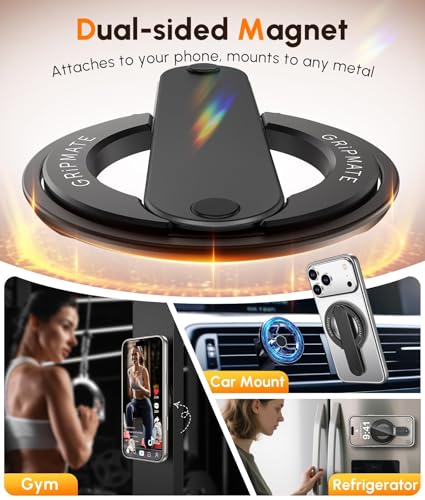 GripMate 2nd Magnetic Phone Grip Stand, Slim MagSafe Phone Ring Holder - color: Balck
