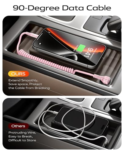 90 Degree Coiled USB C Cable for Car 3FT, 2Pack USB C to USB C Cable-Pink - color: Pink, size: 3FT