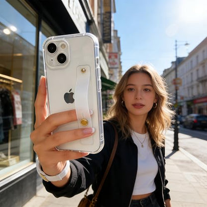 Strap Case for iPhone 13 with Stand, HD Clear | Wrist Strap Kickstand, Adjustable Finger Hand Grip Loop, Slim Transparent Anti-Scratch Back, Soft Bumper Phone Cover - color: HD Clear, size: iPhone 13