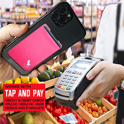 Phone Wallet - Adhesive Card Holder - Cell Phone Pouch - Stick on Lycra Pocket by Gecko - Carry Credit Cards and Cash - color: PINK WHITE