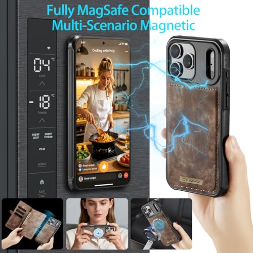 Compatible with iPhone 17 Pro Wallet Case with Magsafe with Zipper & Card Holder Strap Wristlet Detachable Magnetic Protective Back Case for iPhone 17 Pro 5G 6.3 Inch (Brown) - color: (Detachable and Magsafe)-Brown, size: iPhone 17 Pro 6.3 Inch