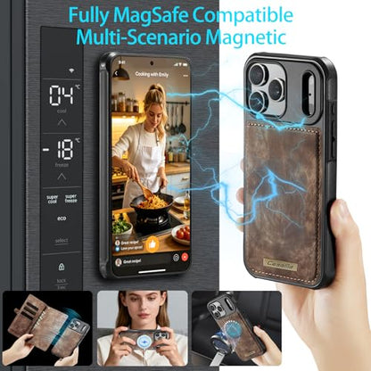 Compatible with iPhone 17 Pro Wallet Case with Magsafe with Zipper & Card Holder Strap Wristlet Detachable Magnetic Protective Back Case for iPhone 17 Pro 5G 6.3 Inch (Brown) - color: (Detachable and Magsafe)-Brown, size: iPhone 17 Pro 6.3 Inch
