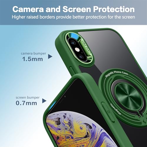 for iPhone Xs Case and iPhone X Case Compatible with Magnetic | With Ring Holder,Transparent Hard PC,Rotated Ring Holder Kickstand Phone Case 5.8in,Green JUS12-39 - color: Green