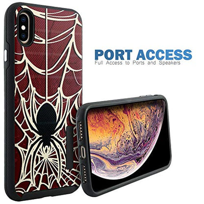 CasesOnDeck Case Compatible with [Apple iPhone X | iPhone Xs][Grip Tactical] iPhone Xs Hybrid Bump and Drop Protection Case Slim Fit Dual Layer Cover (Spider Web) - color: Spider Web