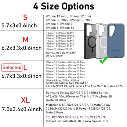 DpS Cell Phone Holster for iPhone 16/15/14/13/12 Pro Max & Plus,Galaxy S24/23/22 +Plus&FE,with RFID,with Belt Clip, Rugged Nylon Carrying Pouch w Card Holder,(Fits Otterbox Cover on),Black (Large) - size: Large