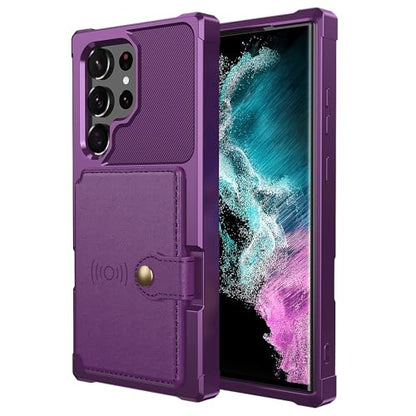 for Samsung Galaxy S23 Ultra Case with Card Holder, Compatible with Magnetic Car Mount, Heavy Duty Shockproof Rugged Soft TPU Back Leather Flip Wallet Cover Galaxy S23 Ultra 6.8", Purple - color: Purple, size: Samsung Galaxy S23 Ultra