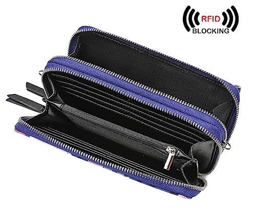 RFID Crossbody Wallet Wristlet Purse with Phone Pocket For Women Vegan Leather - color: Zi-rose Navy