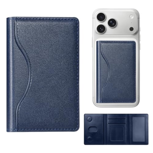 Adhesive Phone Wallet, 6 Card Holder with ID Window,Blue - color: Blue