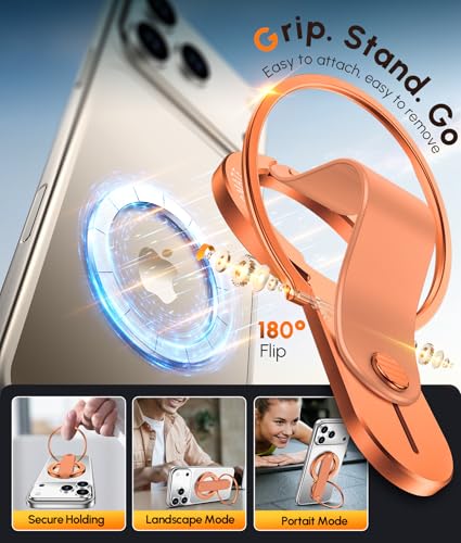 GripMate 2nd Magnetic Phone Ring Holder, Slim MagSafe Finger Loop Grip - color: Orange