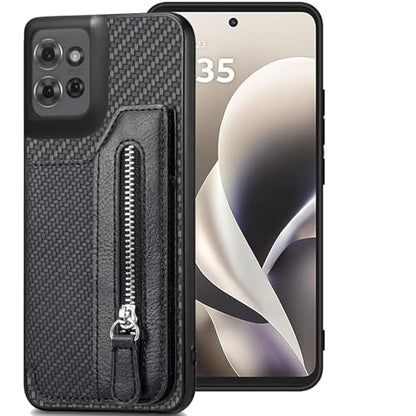 for Motorola Moto G Power 2026 Wallet Case with Card Holder, Slim | Shockproof Protective Phone Cases for Women, Carbon Fiber Pattern Design, Built-in 4 Credit Card Slots and 1 Zipper Pocket - color: Black