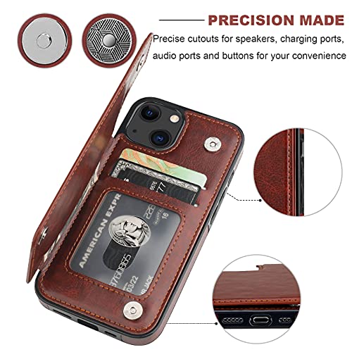 ONETOP for iPhone 13 Wallet Case with Card Holder,Brown | Kickstand,ID/Cash Holder,Case Wallet with Card Slots,Double Magnetic Clasp,Durable PU Leather Shockproof Cover for Women Men - color: Brown