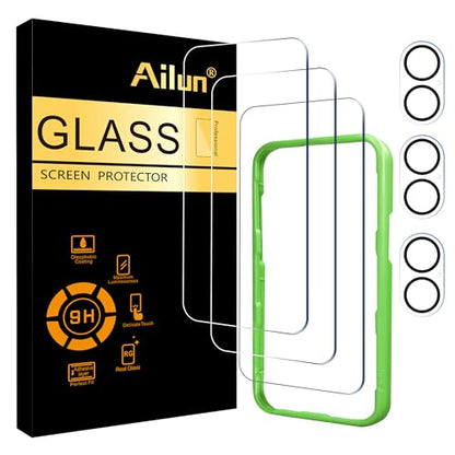 Ailun 3 Pack Screen Protector for iPhone 17 [6.3 inch] + 3 Pack Camera Lens Protector with Installation Frame and 3 Pc Privacy Screen Protector for iPhone 17