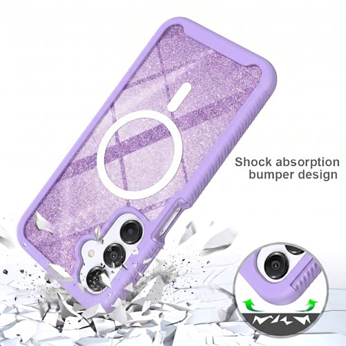 Magnetic for Samsung Galaxy A17/ A16/ A26 Case with Built-in Screen Protector [Compatible with MagSafe & Glitter Card] 360 Full Body Protection Shockproof Rugged Phone Case Cover for A 17 /A 16,Black - color: Black