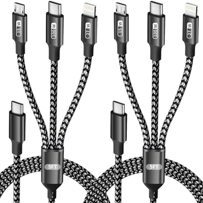 100W USB-C Multi Charging Cable with E-Mark Chip, USB C Cable Fast Charging - color: Blackgrey, size: 2Pack 5FT