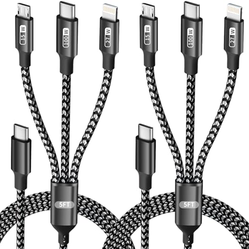 100W USB-C Multi Charging Cable with E-Mark Chip, USB C Cable Fast Charging - color: Blackgrey, size: 2Pack 5FT