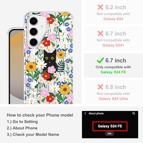 MOSNOVO Case for Samsung Galaxy S24 FE, [Buffertech 6.6ft Military-Grade Drop Protection] [Anti Peel Off Tech] Clear TPU Bumper Phone Case Cover Design - Black Cat in Garden - color: Clear - Black Cat in Garden, size: Samsung Galaxy S24 FE